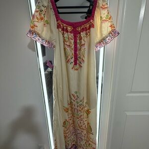 Embroidery Farm Rio x Anthropologie Printed Linen Blend Dress Xs